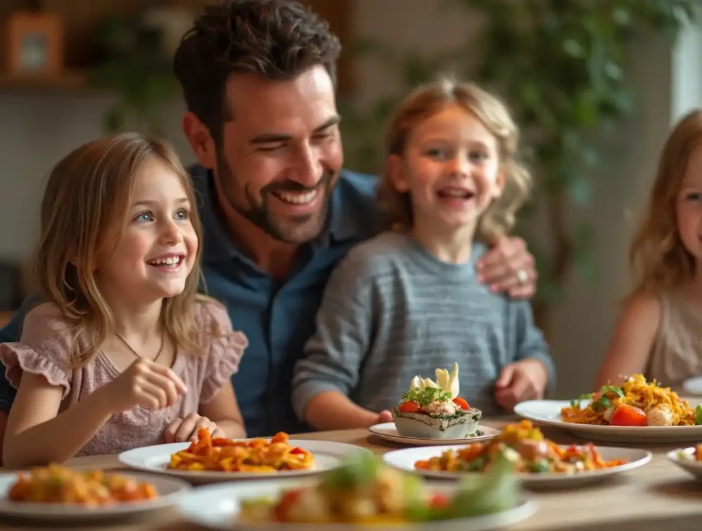 A family enjoying a meal prepared with the Ninja Foodi, highlighting joy and ease of cooking.