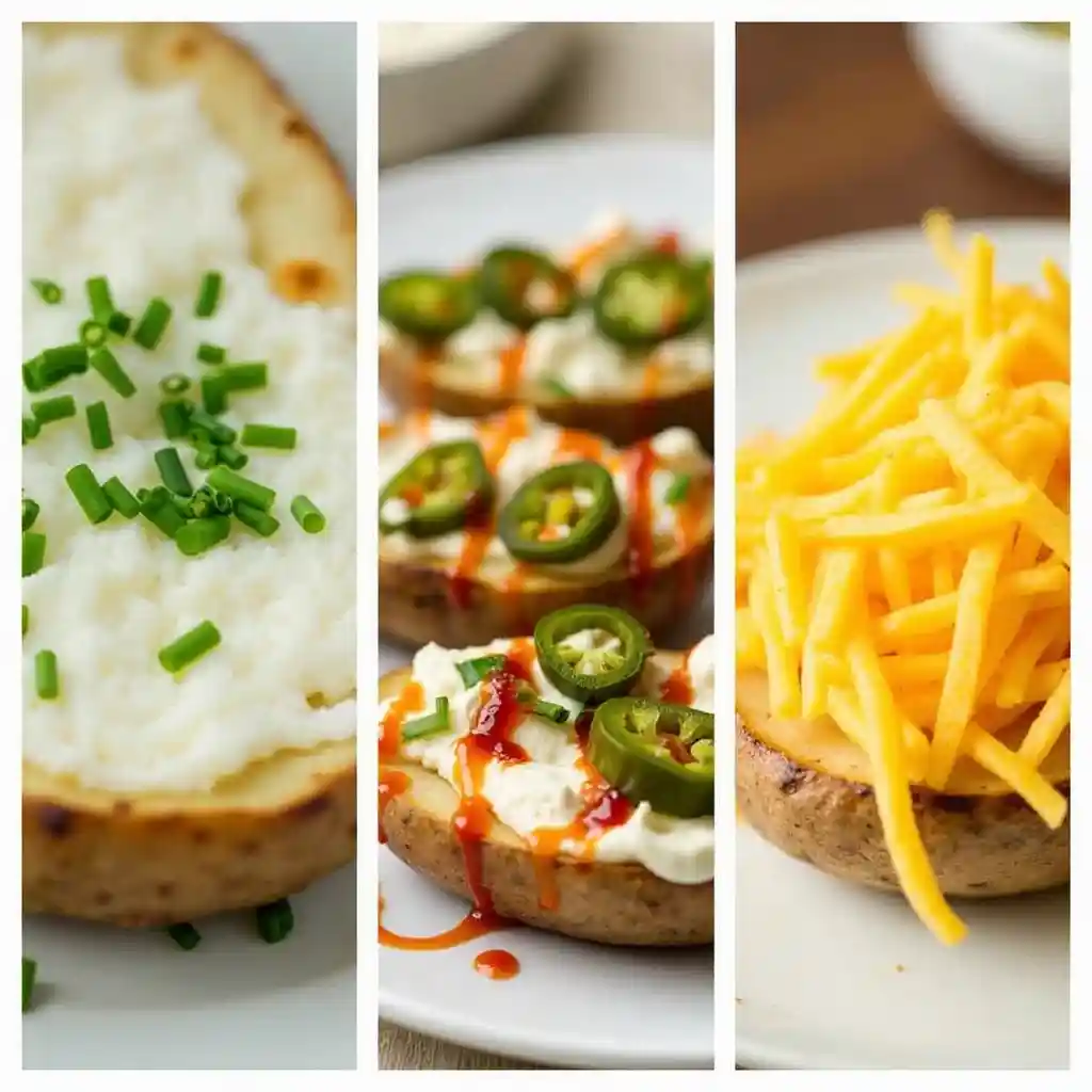 Three delicious variations of Cottage Cheese Air Fryer Baked Potato Skins, featuring classic, spicy, and cheesy toppings.