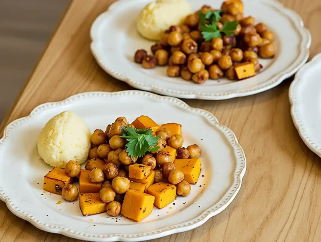 Different variations of roasted kabocha squash, including spicy and protein-rich options.