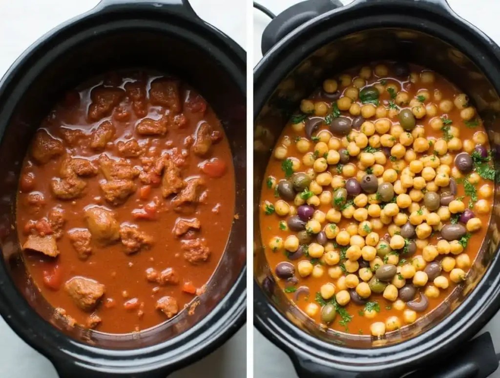 Two variations of a 2-quart slow cooker meal, showcasing one classic recipe and another with a creative flavor twist, displayed side by side.