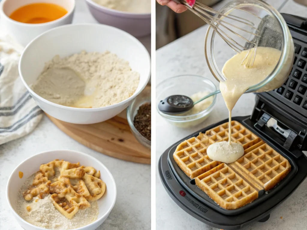 Step-by-step images for making waffle recipe no milk