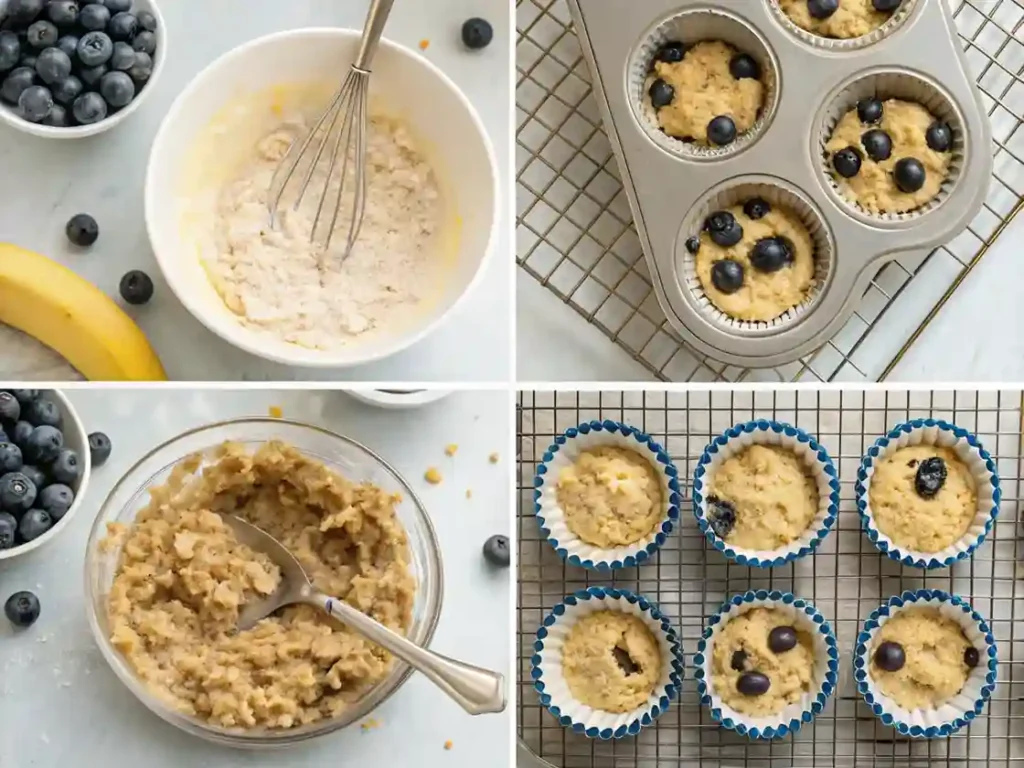 A step-by-step collage of the muffin-making process.