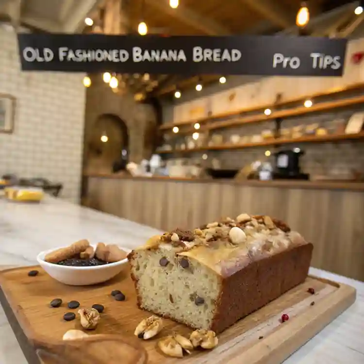 A slice of Old Fashioned Banana Bread with creative variations and handwritten pro tips