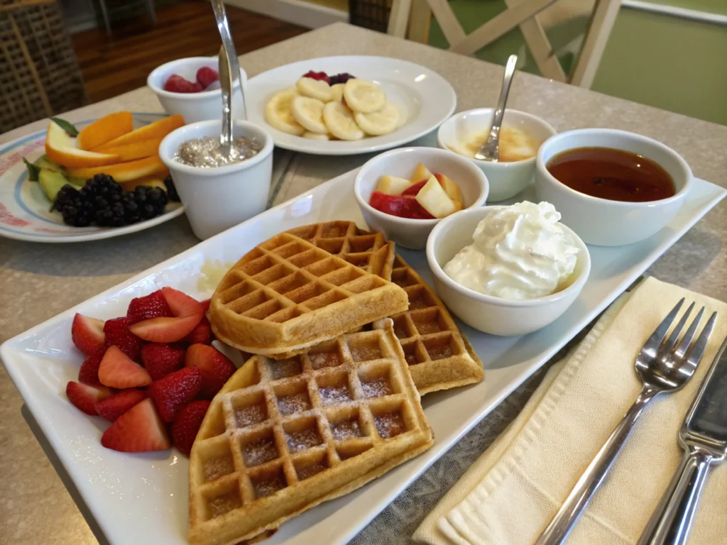 Platter of waffle recipe no milk served with various toppings