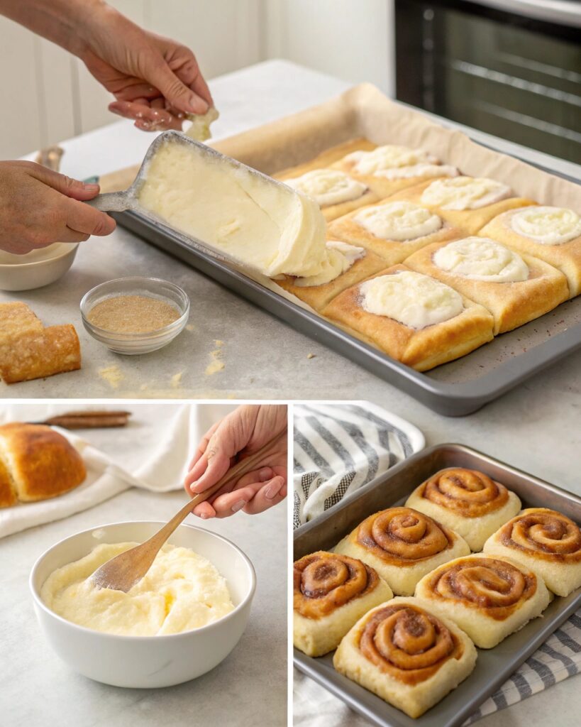 Step-by-step images showing how to make King’s Hawaiian Cheesecake Danish